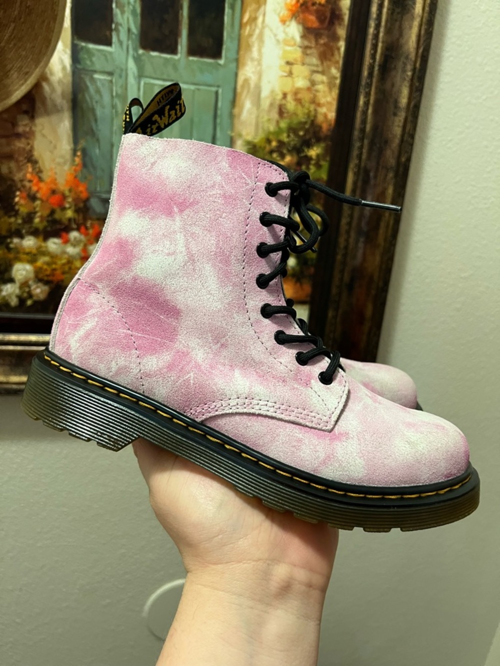 DR. MARTENS PASCAL J PINK TIE DYE LEATHER BOOTS